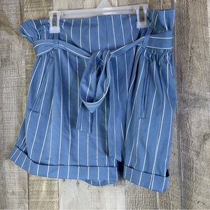 Charlotte Russe Size Large Blue Paper Bag Shorts with White Stripes with pockets